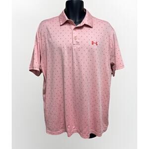 Under Armour HeatGear Polo Shirt Mens Large Pink Performance Golf Short Sleeve